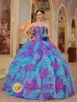 Storrs Connecticut/CT Organza The Most Popular Purple and Aqua Blue Quinceanera Dress With Sweetheart neckline Ruffles Decorate