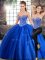 Dazzling Blue Tulle Lace Up Sweetheart Sleeveless Ball Gown Prom Dress Brush Train Beading