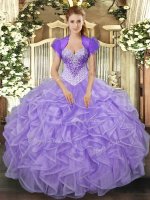 Lavender Sleeveless Organza Lace Up Quinceanera Gowns for Military Ball and Sweet 16 and Quinceanera(SKU SJQDDT1292002-1BIZ)