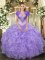 Lavender Sleeveless Organza Lace Up Quinceanera Gowns for Military Ball and Sweet 16 and Quinceanera