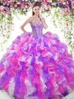 Multi-color Ball Gowns Beading and Ruffles Sweet 16 Dresses Lace Up Organza Sleeveless Floor Length(SKU SJQDDT835002-1BIZ)