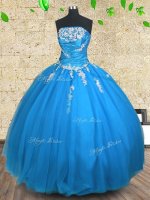 Blue Sleeveless Tulle Lace Up Sweet 16 Dress for Military Ball and Sweet 16 and Quinceanera