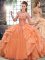 Floor Length Orange Quinceanera Dresses Halter Top Sleeveless Lace Up