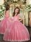 Sleeveless Tulle Floor Length Lace Up Little Girl Pageant Gowns in Watermelon Red with Appliques