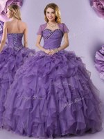 High Quality Sweetheart Sleeveless Sweet 16 Quinceanera Dress Floor Length Beading and Ruffles Purple Organza(SKU XFQD1317BIZ)