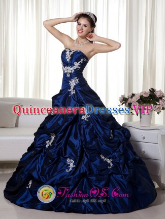 Nagua Dominican Republic Jarabacoa Dominican Republic Remarkable A-line Navy Blue Quinceanera Dress With Appliques and Pick-ups Sweetheart