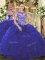Royal Blue Ball Gowns Beading and Ruffles Ball Gown Prom Dress Lace Up Organza Cap Sleeves Floor Length