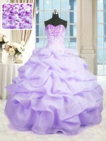 Dazzling Lavender Ball Gowns Beading and Ruffles Sweet 16 Dress Lace Up Organza Sleeveless Floor Length(SKU PSSW0293-9BIZ)