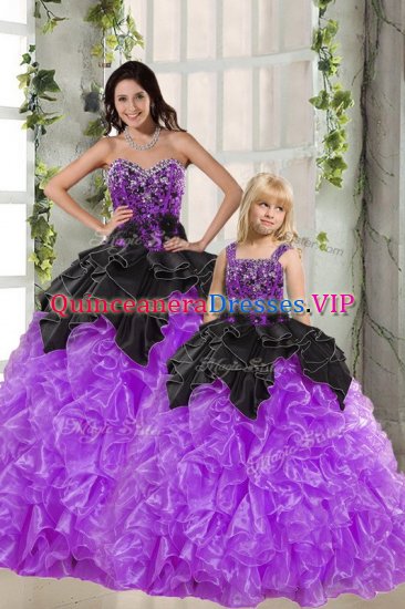 Sexy Black And Purple Lace Up Sweetheart Beading and Ruffles Quinceanera Gowns Organza Sleeveless - Click Image to Close