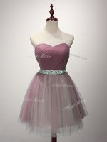 Latest Sleeveless Lace Up Mini Length Beading and Ruching Quinceanera Court Dresses