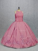 Scoop Sleeveless Zipper Quinceanera Gowns Pink Taffeta