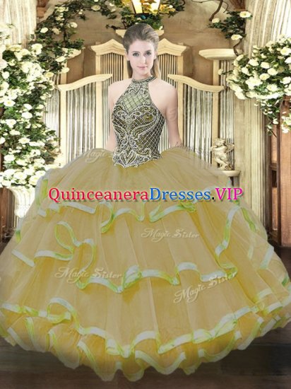 Halter Top Sleeveless Organza Sweet 16 Dress Beading and Ruffles Lace Up - Click Image to Close