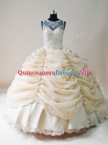 Sumptuous Floor Length Champagne Quinceanera Dress Scoop Sleeveless Lace Up - Click Image to Close