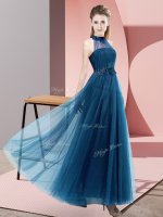 Cheap Blue Tulle Lace Up Damas Dress Sleeveless Floor Length Beading and Appliques