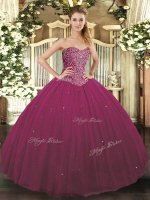 Fuchsia Sweetheart Neckline Beading Quinceanera Dress Sleeveless Lace Up