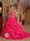 Rexburg Idaho/ID Lovely Spaghetti Straps Hot Pink Embroidery Decorate Bodice Quinceanera Dress With Pick-ups Ball Gown