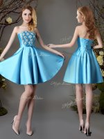 Mini Length A-line Sleeveless Baby Blue Vestidos de Damas Lace Up