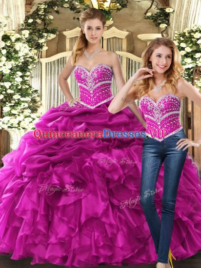 Sleeveless Lace Up Floor Length Beading and Ruffles and Pick Ups Quince Ball Gowns - Click Image to Close