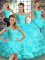 Top Selling Aqua Blue 15 Quinceanera Dress Military Ball and Sweet 16 and Quinceanera with Beading and Ruffles Off The Shoulder Sleeveless Lace Up