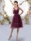Fantastic Burgundy Sleeveless Tulle Zipper Quinceanera Court of Honor Dress for Prom and Party and Wedding Party