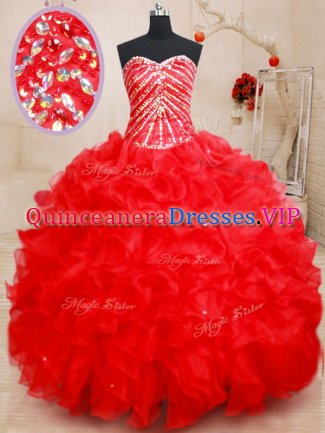Sleeveless Lace Up Floor Length Beading and Ruffles Military Ball Gown