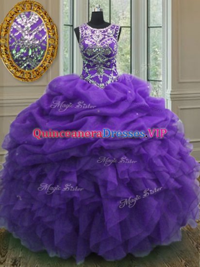 Pick Ups Floor Length Purple Quinceanera Dresses Scoop Sleeveless Lace Up - Click Image to Close