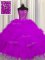 Visible Boning Floor Length Lace Up Quince Ball Gowns Fuchsia for Military Ball and Sweet 16 and Quinceanera with Beading and Ruffles and Sequins