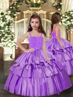 Lavender Child Pageant Dress Party and Sweet 16 and Wedding Party with Ruffled Layers Straps Sleeveless Lace Up