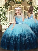 Wonderful Multi-color Backless Scoop Ruffles Pageant Gowns Tulle Sleeveless