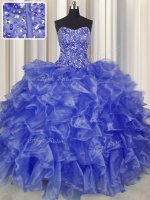 Comfortable Visible Boning Organza Sleeveless Floor Length Sweet 16 Quinceanera Dress and Beading and Ruffles