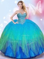 Trendy Multi-color Ball Gowns Tulle Sweetheart Sleeveless Beading Lace Up Sweet 16 Dress