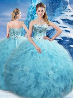 Tulle Sweetheart Sleeveless Lace Up Beading and Pick Ups Quinceanera Gown in Aqua Blue