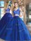 Royal Blue Two Pieces V-neck Sleeveless Tulle Floor Length Zipper Lace and Appliques Sweet 16 Dresses
