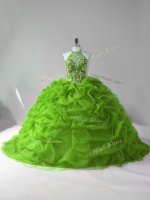 Smart Ball Gowns Sleeveless Green Quinceanera Gowns Court Train Lace Up