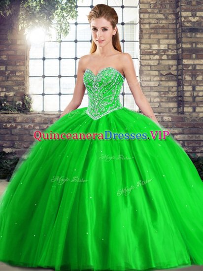 Customized Sweetheart Sleeveless Brush Train Lace Up Sweet 16 Quinceanera Dress Green Tulle - Click Image to Close