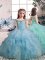 Light Blue Kids Formal Wear Party and Military Ball and Wedding Party with Beading and Ruffles Scoop Sleeveless Lace Up