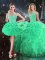Free and Easy Green Sleeveless Floor Length Beading and Ruffles Lace Up Military Ball Gowns
