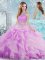 Organza Scoop Sleeveless Clasp Handle Beading and Ruffles Sweet 16 Dress in Lilac