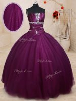Graceful Dark Purple Quince Ball Gowns Military Ball and Sweet 16 and Quinceanera with Beading Strapless Sleeveless Lace Up(SKU PSSW0192BIZ)