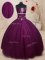 Graceful Dark Purple Quince Ball Gowns Military Ball and Sweet 16 and Quinceanera with Beading Strapless Sleeveless Lace Up