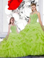 Sweet Pick Ups Floor Length Yellow Green Vestidos de Quinceanera Spaghetti Straps Sleeveless Lace Up