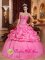 Ciudad Delgado Sweet Rose Pink Modest Quinceanera Dress With Pick-ups and Beaded Decorate Bodice