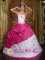 Arenys de Munt Spain Exquisite Embroidery On Satin Cute Rose Pink and White Strapless Ball Gown For Quinceanera