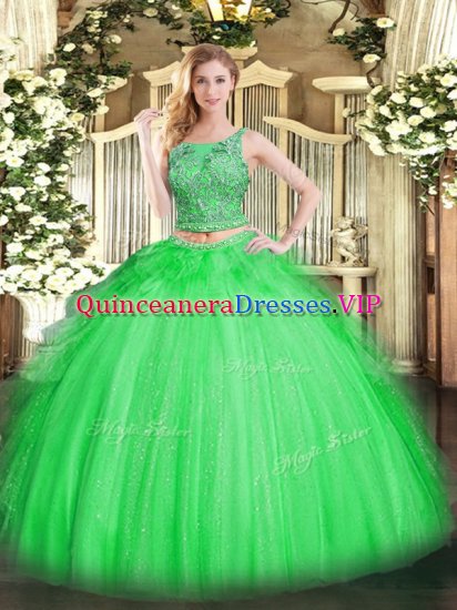Custom Design Tulle Scoop Sleeveless Lace Up Beading and Ruffles Quinceanera Dresses in - Click Image to Close