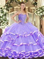 Luxurious Sweetheart Sleeveless Organza Sweet 16 Quinceanera Dress Beading and Ruffled Layers Lace Up