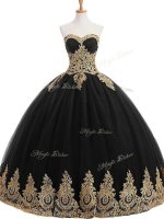Black Sleeveless Appliques Floor Length Ball Gown Prom Dress