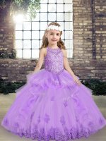 Amazing Lavender Tulle Lace Up Kids Formal Wear Sleeveless Floor Length Lace and Appliques