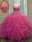 Hot Pink Zipper Quince Ball Gowns Beading and Ruffles Sleeveless Floor Length