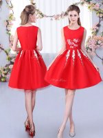 Satin and Tulle Sleeveless Knee Length Damas Dress and Appliques
