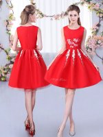 Satin and Tulle Sleeveless Knee Length Damas Dress and Appliques(SKU BMT0394BIZ)